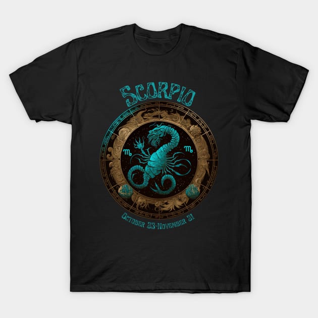 Retro Scorpio Zodiac Sign T-Shirt by Curio Pop Relics